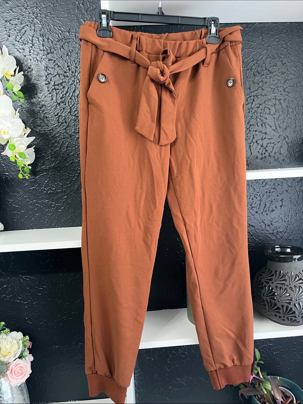 Paperbag Tie-Waist Ankle Pants - Rust